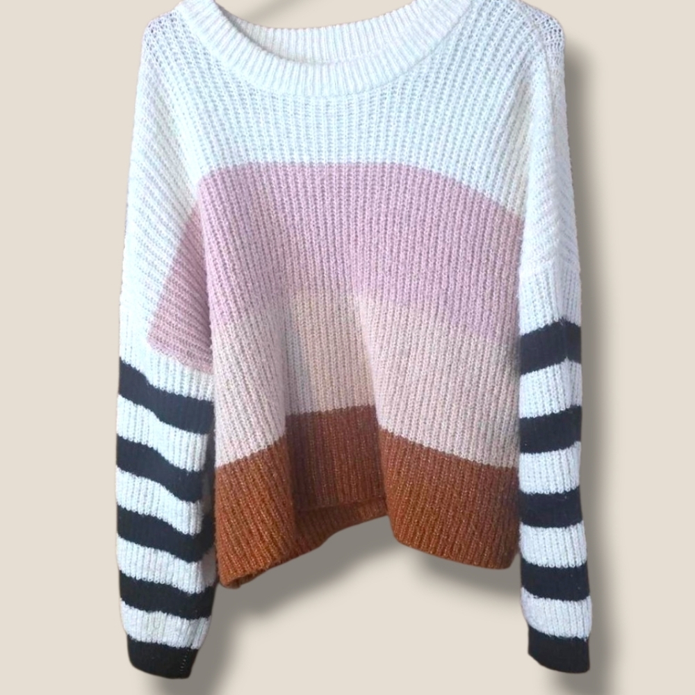 Harper Women's Colorblock Sweater - Pink, Brown, Black & White